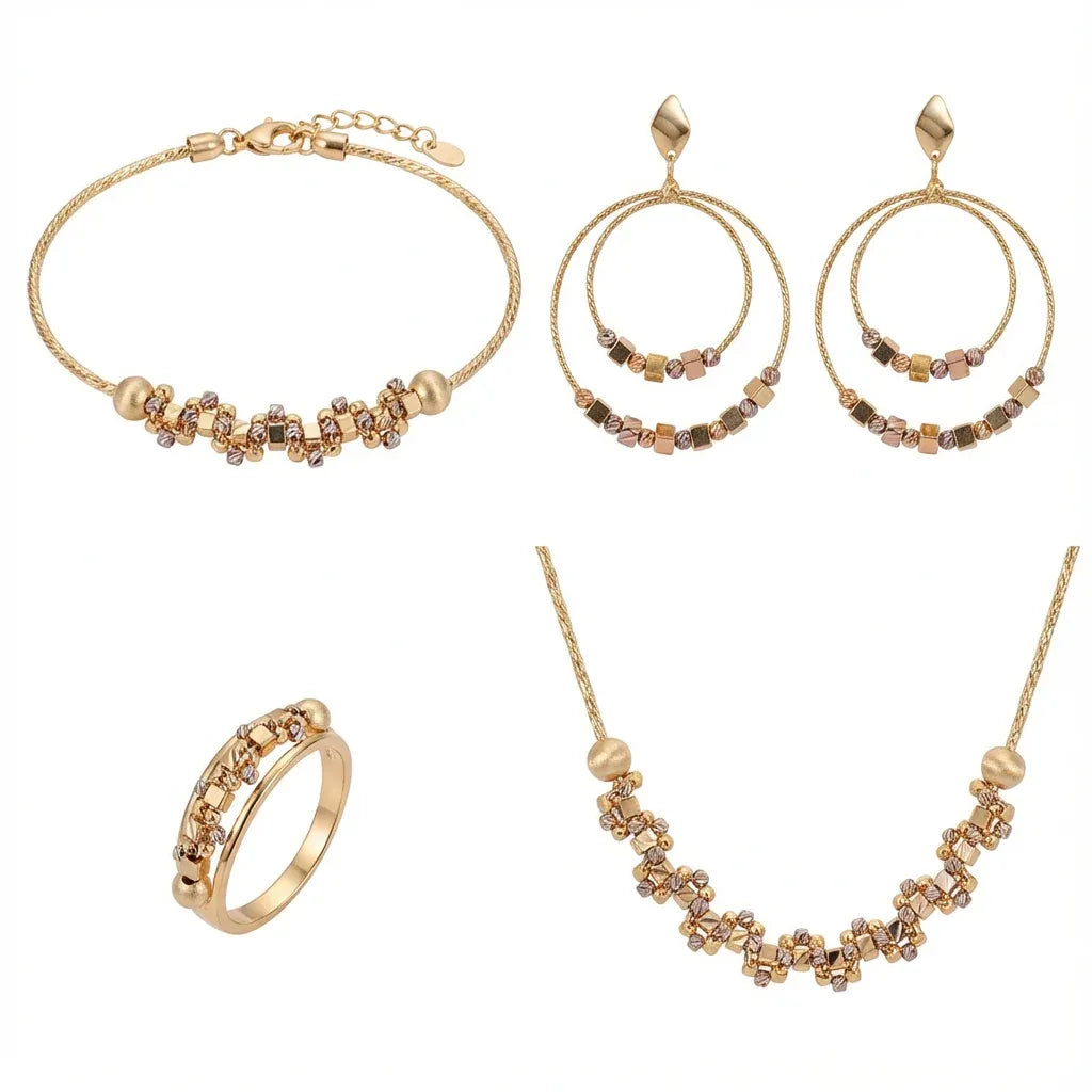 18 karat gold set with a graduated floral design
