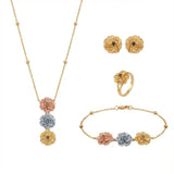 18K Gold Set with A Three-Colored Rose Design