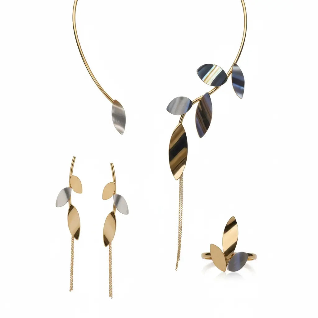 Half set of 18K gold, "Nature's Promise" with dangling leaves