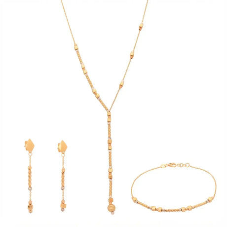 نصف طقم ذهب عيار 18 بتصميم متدلي هندسي - Ghamieh