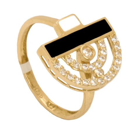 خاتم ذهب نصف دائرة باللون الأسود من غامية، بتصميم أنيق ومميز يناسب مختلف المناسبات.