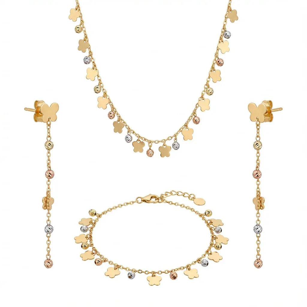 نصف طقم ذهب عيار 18 بلمسة زهور متناسقة