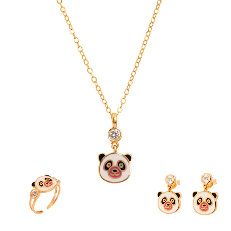 Half-set of 18K gold children's jewelry with a panda design