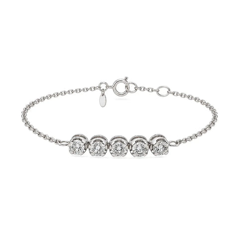 18K Diamond Bracelet Five Round Stones Design