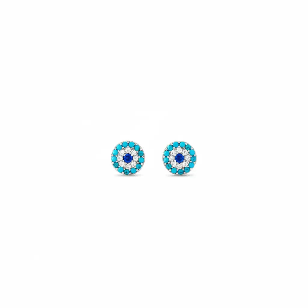 18K Gold Earrings with Circular Turquoise Gemstones