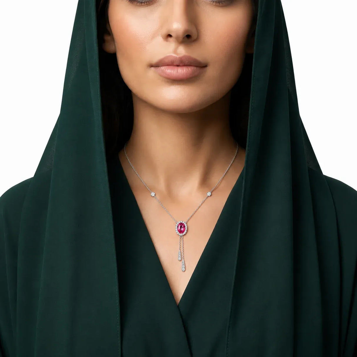 عقد الماس بتعليقه ملونة عيار 18