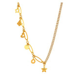 18K Gold  Necklace with Various Charms