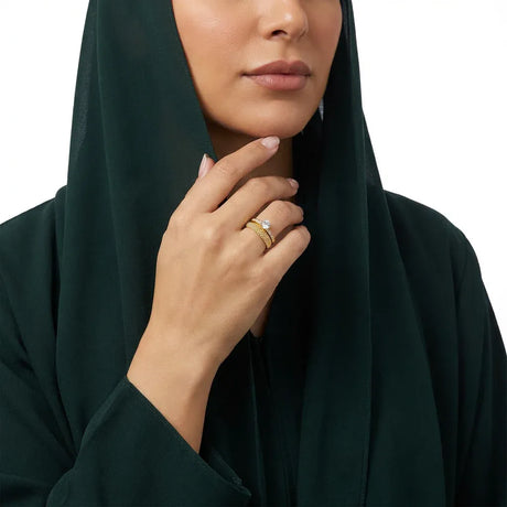 خاتم ذهب عيار 18 توينز بتصميم طبقتين مرصع