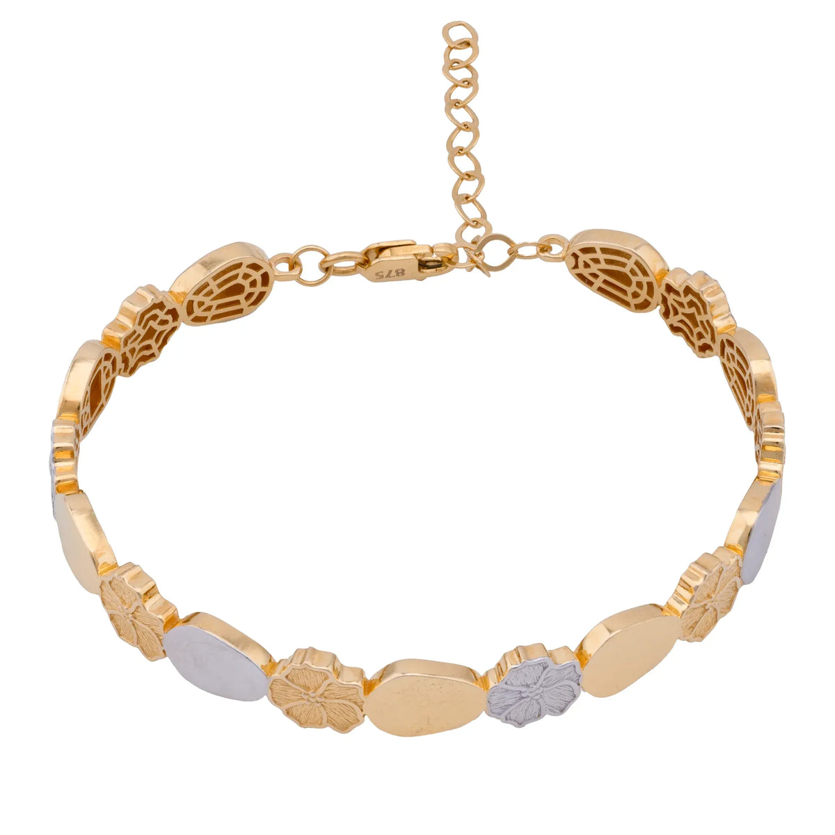 21K Gold Chain Bracelet with Ornate Rings Design