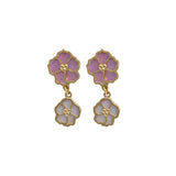 18K Gold Earrings with Colorful Flowers Design