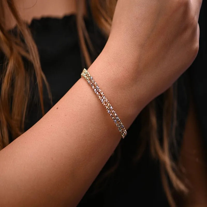 18K bracelet with Double Paved Stones Design in White