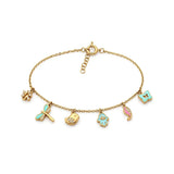 18K Gold Anklet With Colorful Dangling Pendnats