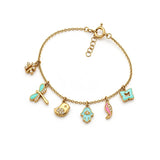 18K Gold Anklet With Colorful Dangling Pendnats