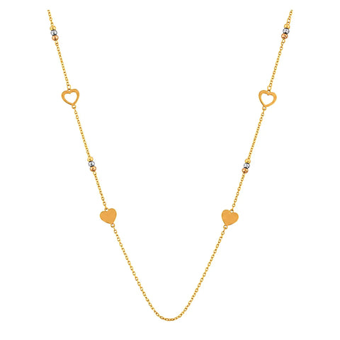 18K Gold Chain Necklace with Small Hearts
