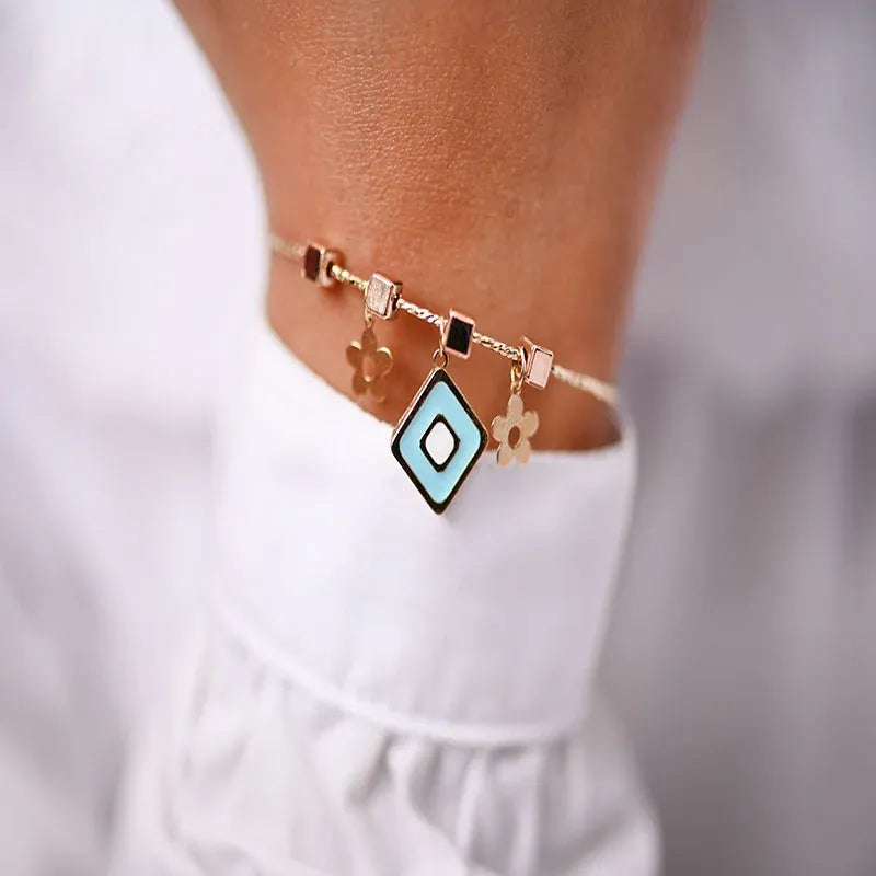 18K Gold Kids bracelet with Geometric Shapes Design in Turquoise