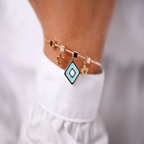 18K Gold Kids bracelet with Geometric Shapes Design in Turquoise