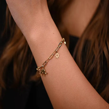 18K Chain Bracelet with Sun Elephant Design