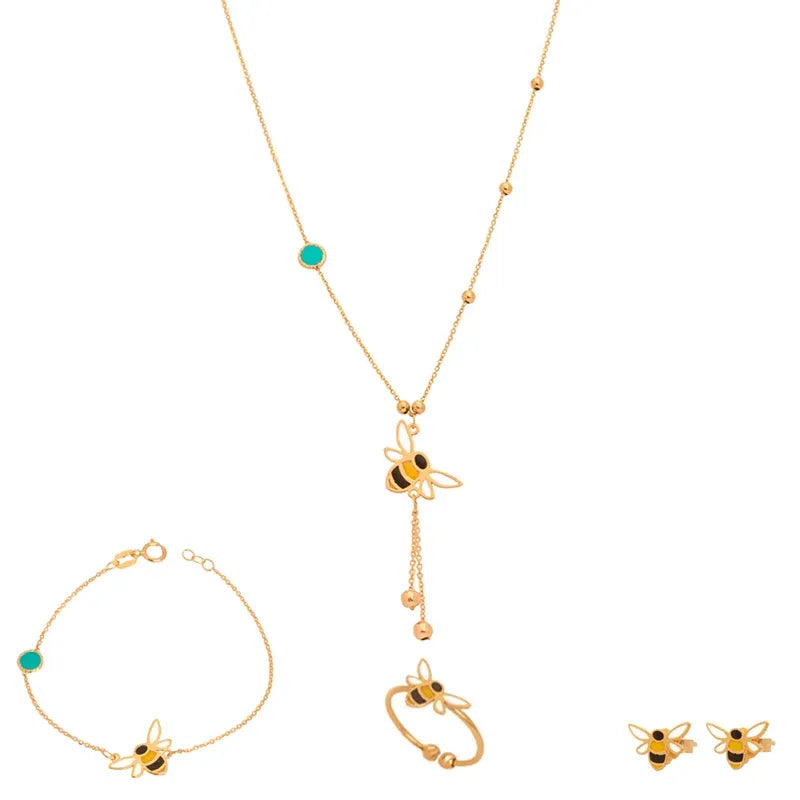 18K Gold Children's Jewelry Set with a Smart Bee Design