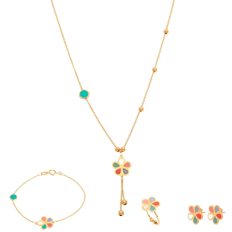 18K Gold Kids Set with Colorful Butterfly Design