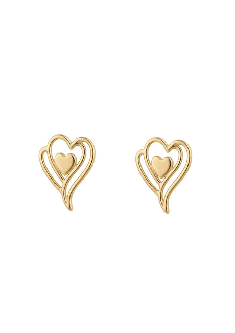 18K Gold Earrings with Large Heart Design