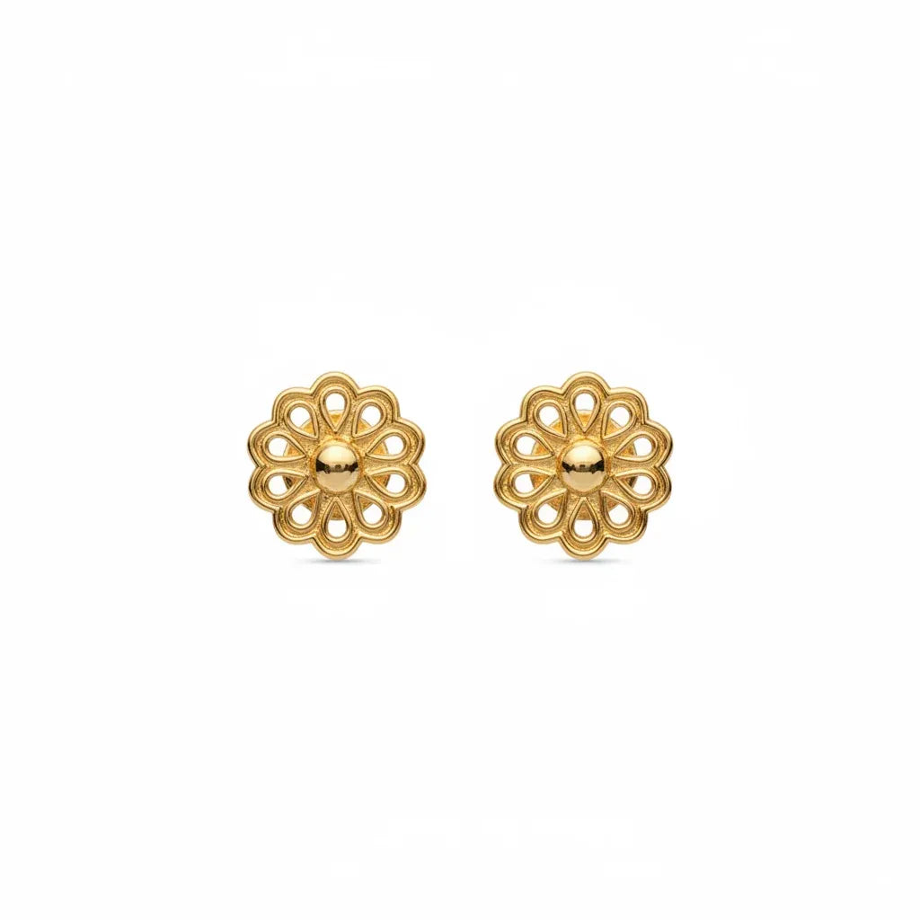 18K Gold Earrings with Ornate Rose Design