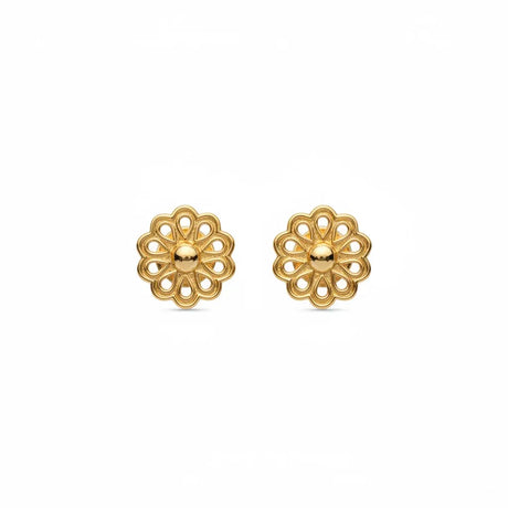 18K Gold Earrings with Ornate Rose Design