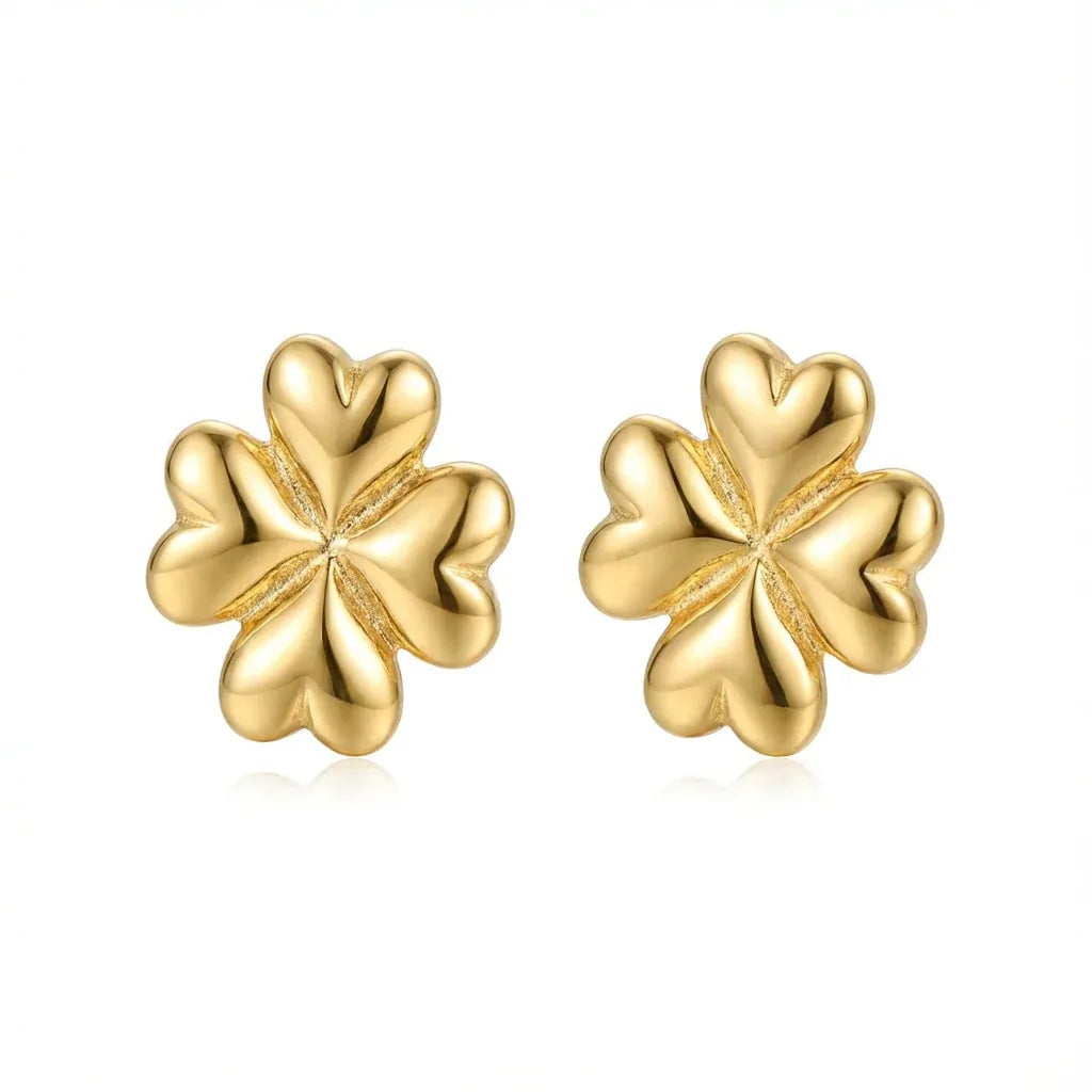 18K Gold Earrings with Hearts Flower Design