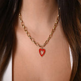 18K Gold Necklace Confidence Color with Hollow Red Heart Charm
