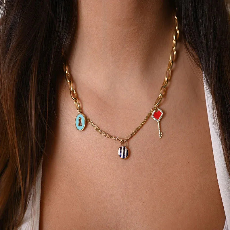 18K Gold Necklace with Assorted Charms