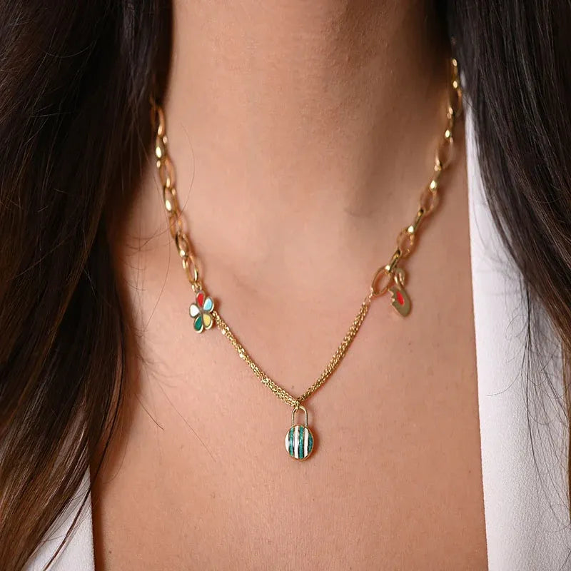 18K Gold Necklace with Modern Color Touches
