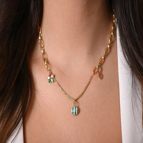 18K Gold Necklace with Modern Color Touches