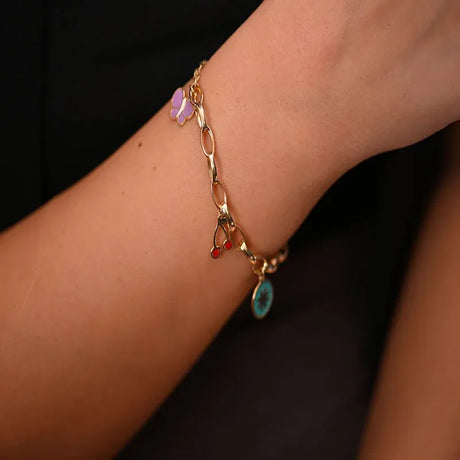 18K Gold Kids Chain Bracelet with Butterfly Cherry Design