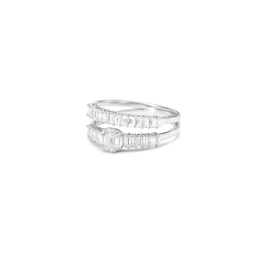 18K White Gold Ring with Twins Shiny Stones Design