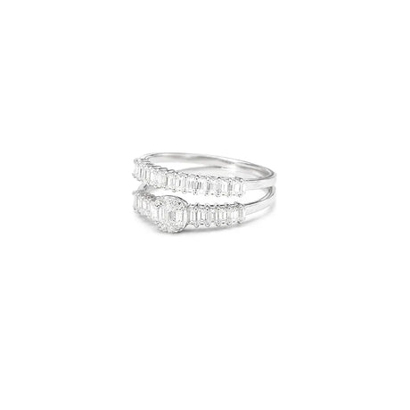 18K White Gold Ring with Twins Shiny Stones Design