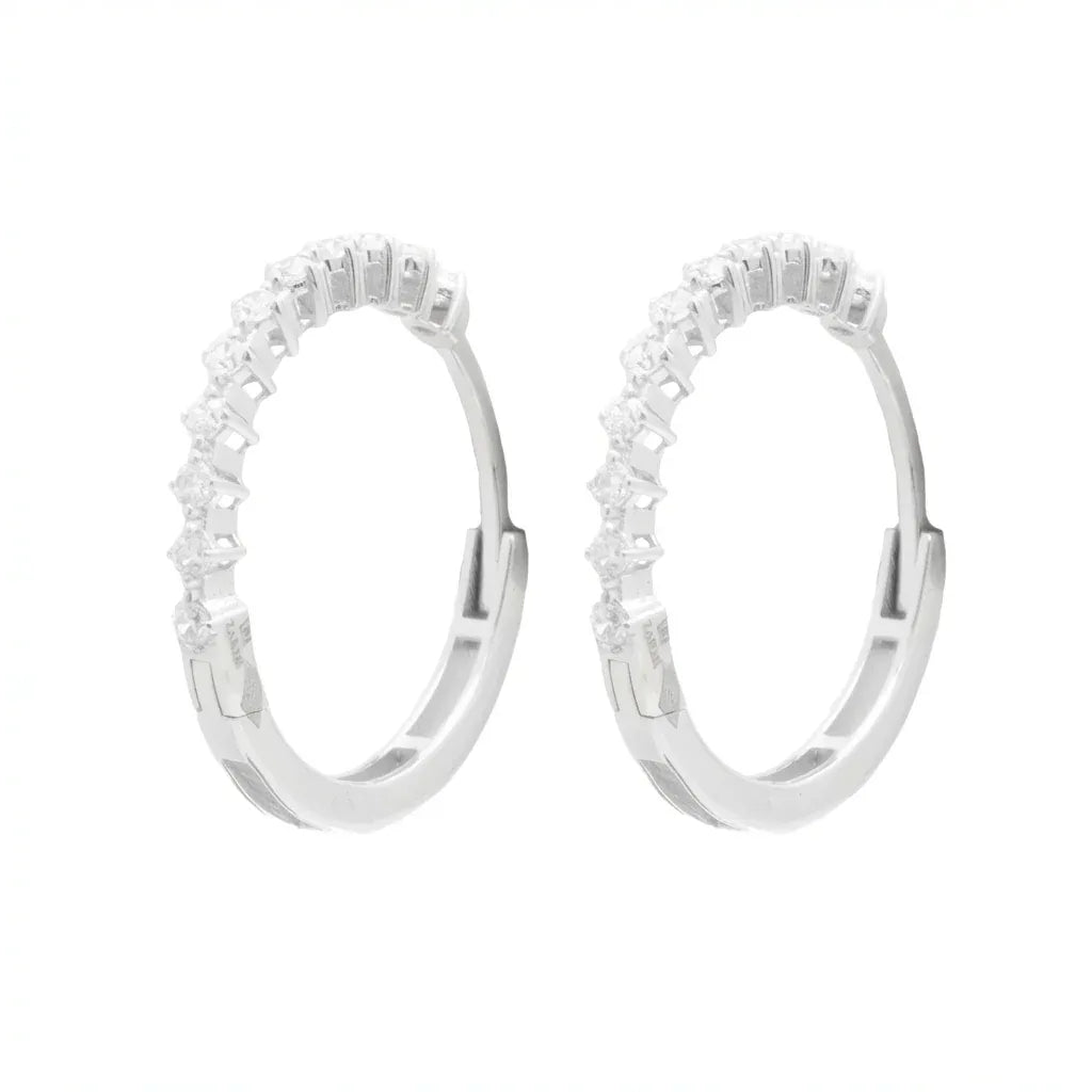 18K White Gold Earrings with Embellished Shiny Stones Design