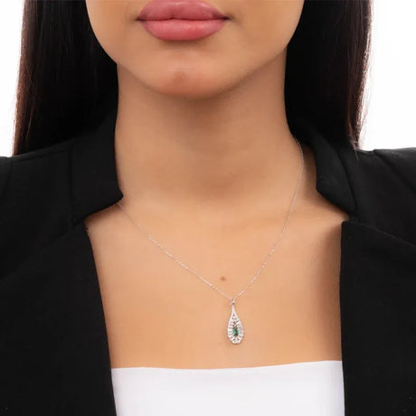 18K Gold Necklace with Green Stone Charm