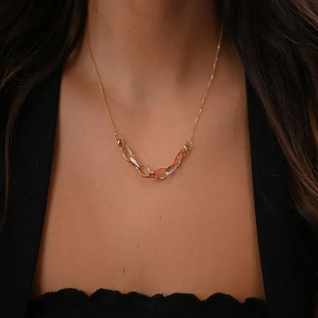 18K Gold Necklace Earrings Buzz with Red Stone