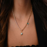 18K Gold Necklace Green Heart