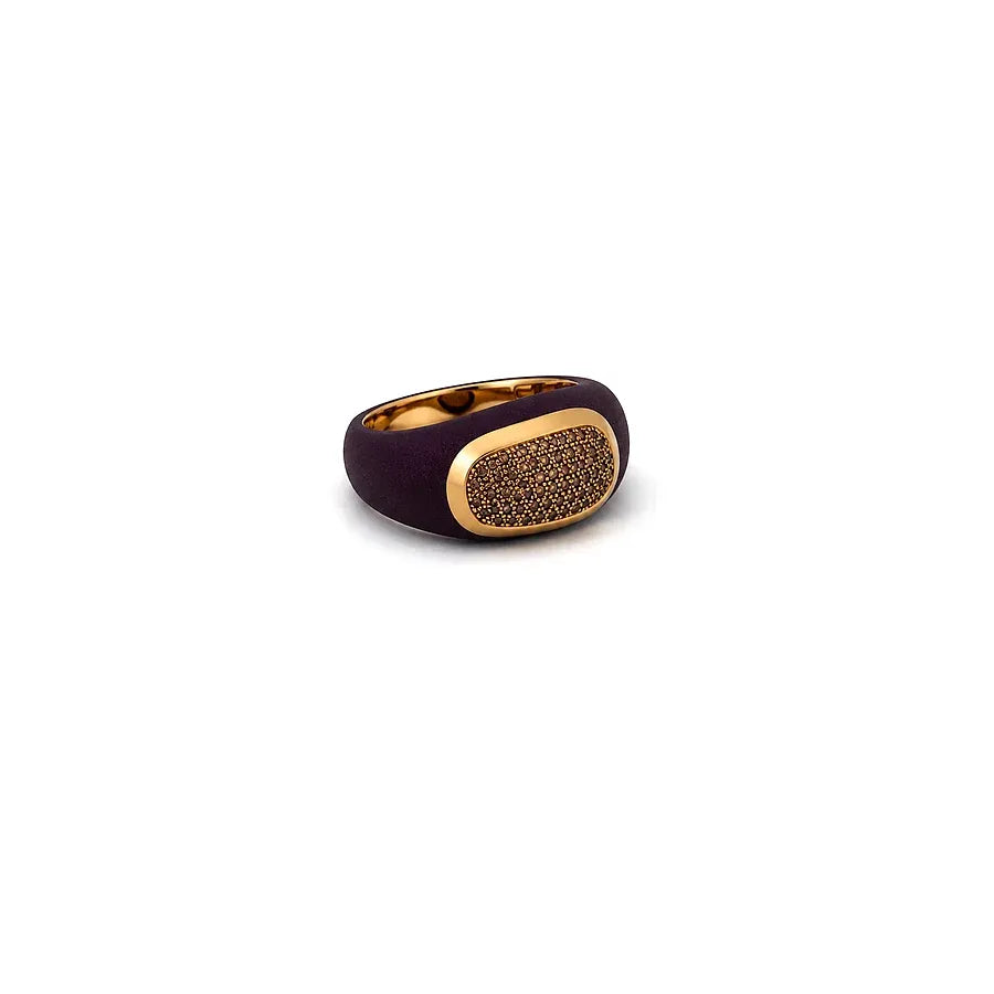 18K Gold Ring with Wide Enamel Stone Embellishments Design In Purple