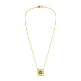 18K Gold Necklace with Floral Sqaure Pendant