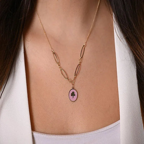 18K Gold Necklace with Pink Pendant