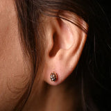 18K Gold Delicate Earrings with Sparkling Oval Stone