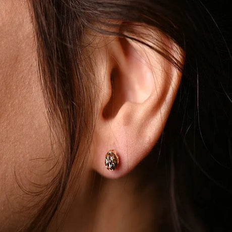 18K Gold Delicate Earrings with Sparkling Oval Stone