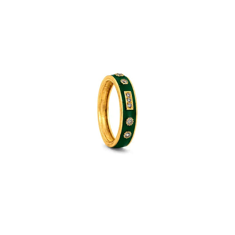 18K Gold Ring with Decorated Design In Green