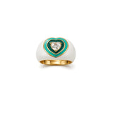 18K Gold Ring with Heart Inlaid Design In Green