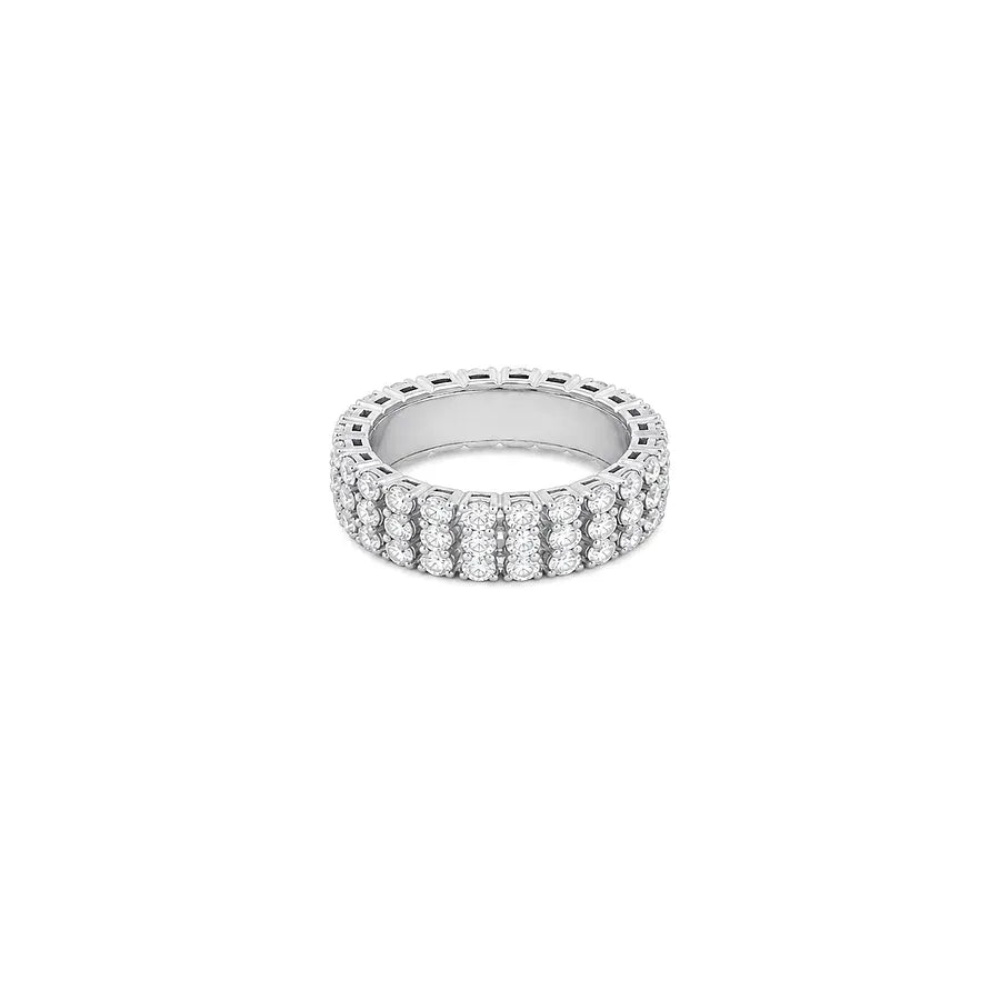 18K White Gold Ring with Sparkling Stones Triple Row Design
