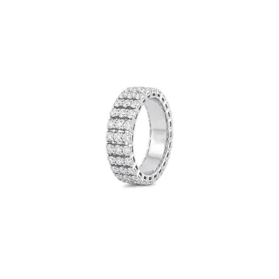 18K White Gold Ring with Sparkling Stones Triple Row Design