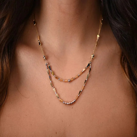 18K Gold Necklace Interlocking Double Layer