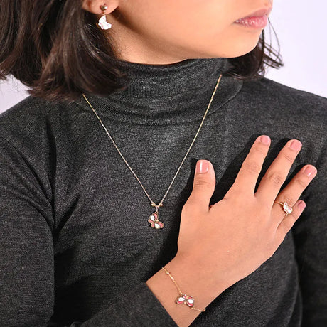 18 karat gold children's butterfly design jewelry set