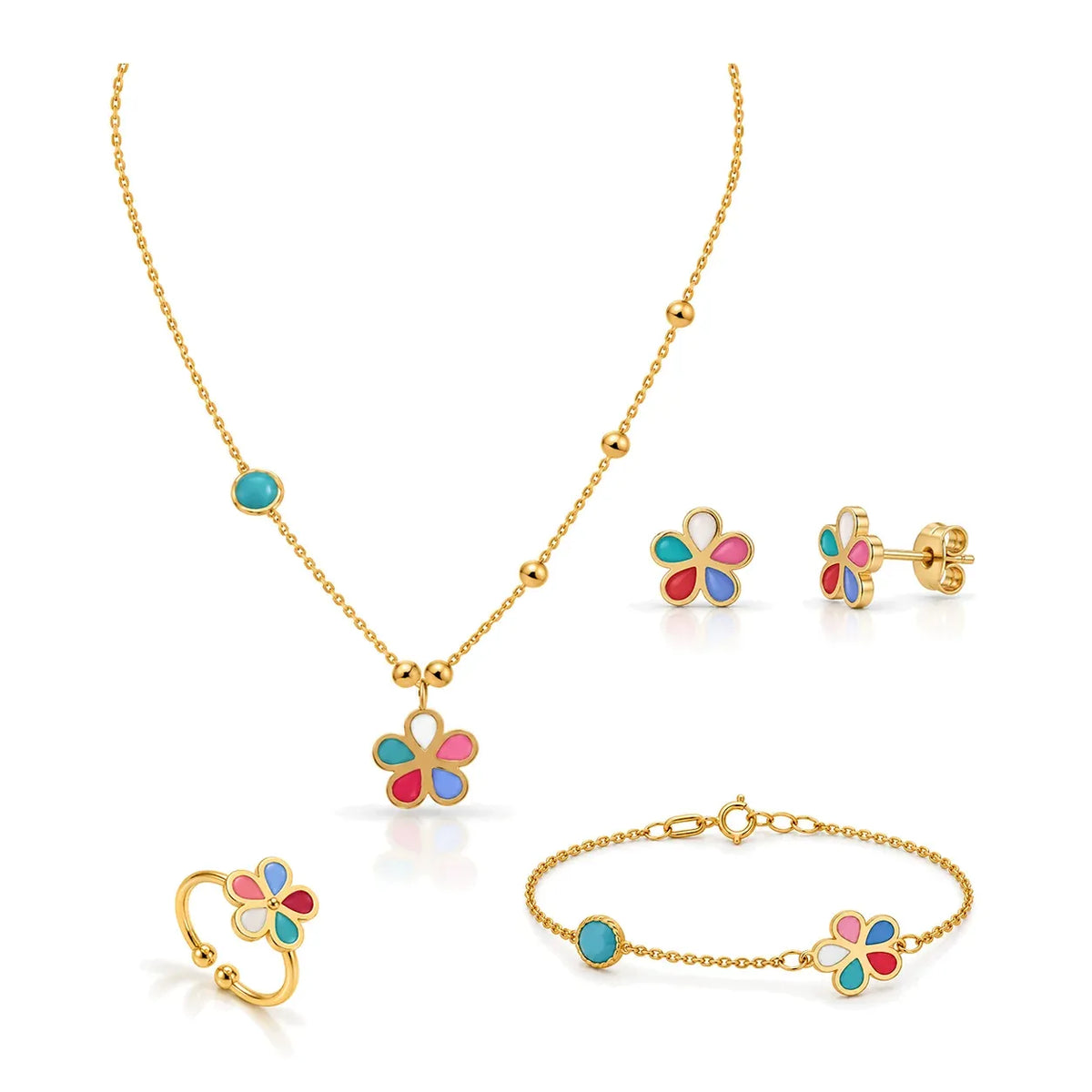 18K Gold Kids Set with Colorful Butterfly